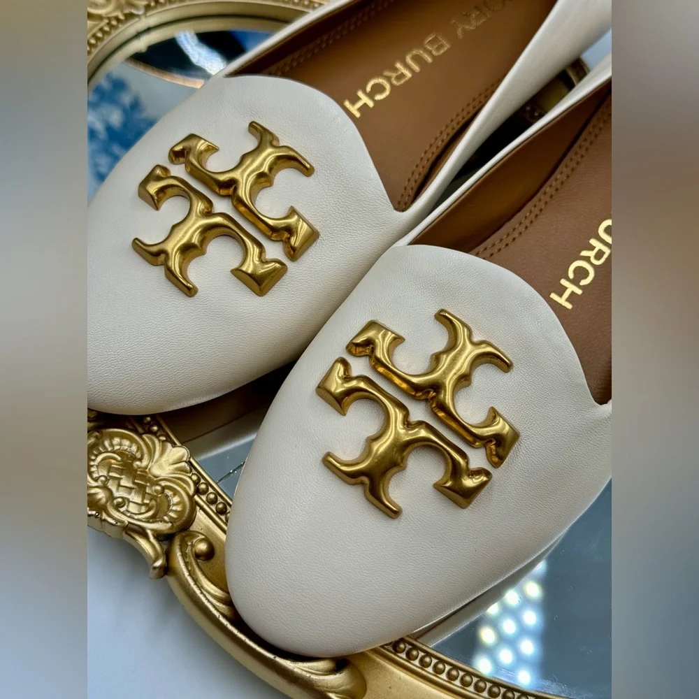 🆕 TORY BURCH 🧿 NWOB Eleanor White Leather Smoking Slipper Loafers, Sz US 6